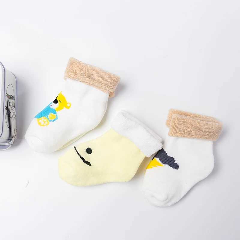 3 Pairs Baby Toddler Footwear SOCKS Warm Thicken Winter Autumn Bear Smiling Pattern Soft Cozy Indoor Home SOCKS G251124