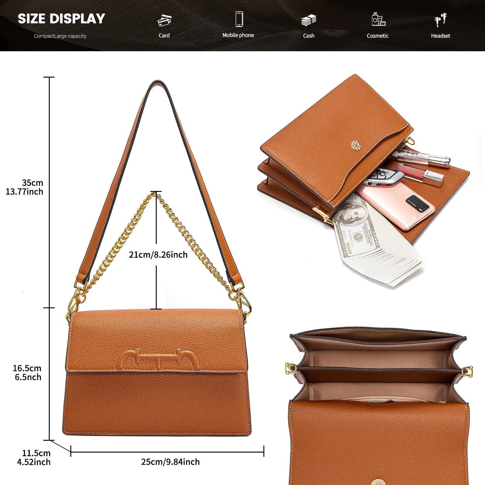 CHCH Women's Crossbody Autumn/Winter New Coffee Color Simple Organ Bag