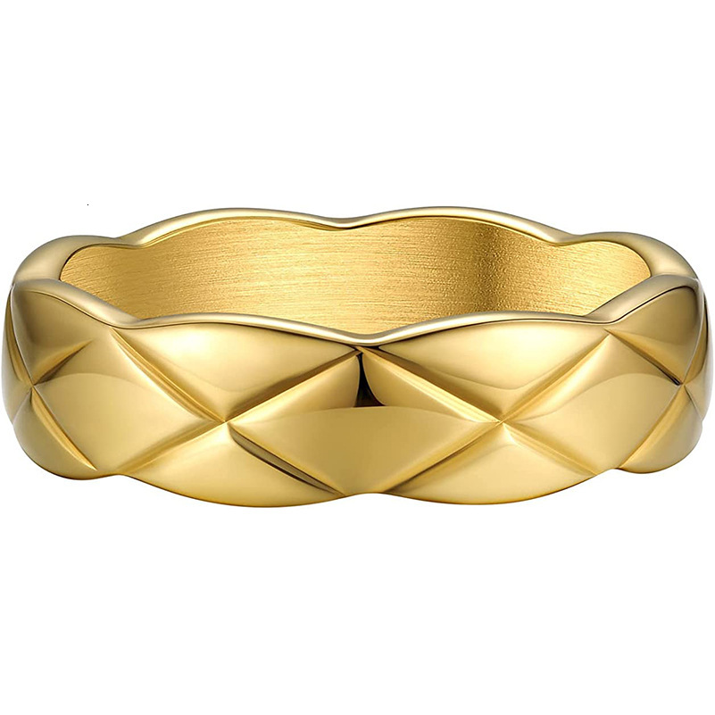 Top Source Internet Celebrity Wind Wave Edge Smooth Diamond Pattern Fashion Couple Titanium Cross Grid Finger Ring
