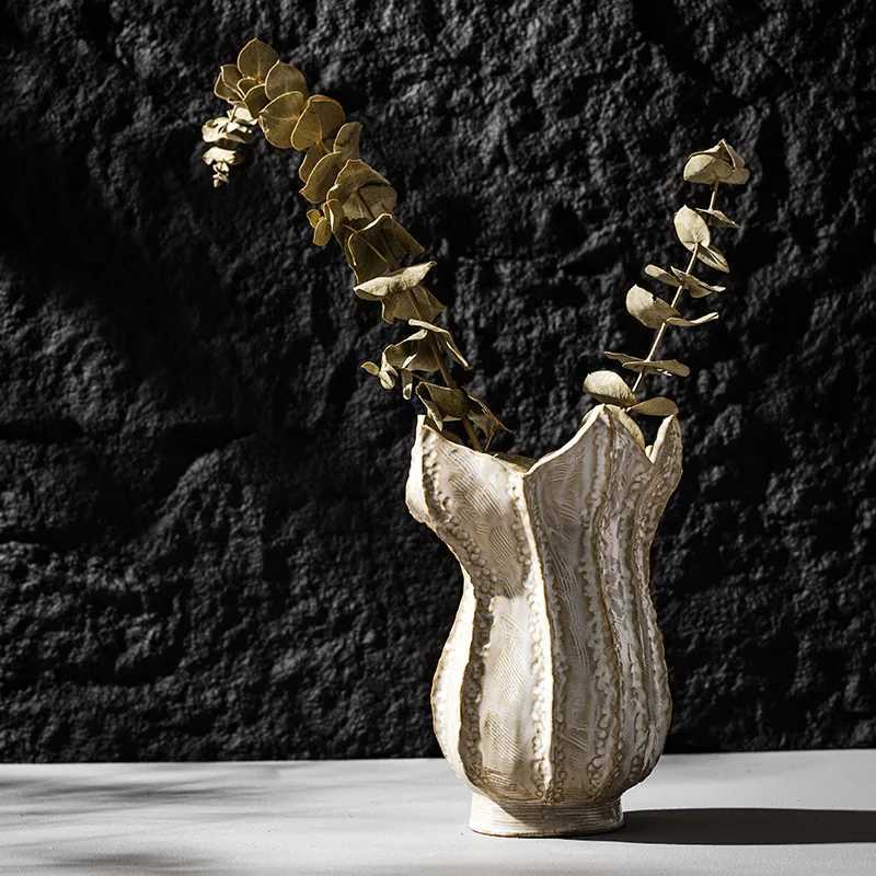 CAPIRON Nordic Ceramic 5 Petal Vase Chic Wabi-sabi Home Decoration Accessories Living Room Modern Art Dried Flower Bookshelf C251124