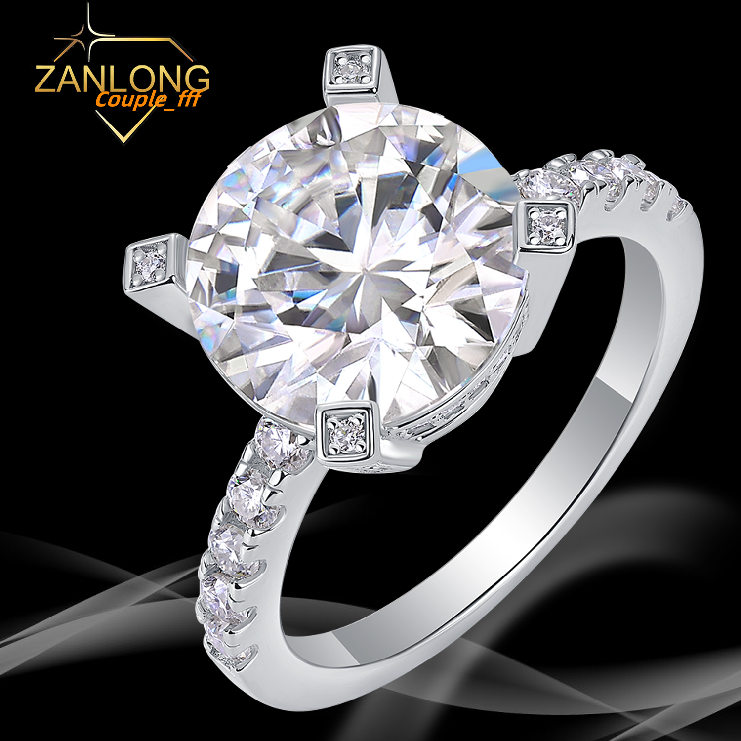 Zanlong 14876 Non Tarnish Jewelry 18k Gold Plated Hypoallergenic S925 Sterling Silver Jewelry Moissanite 5ct VVS Ring for Women