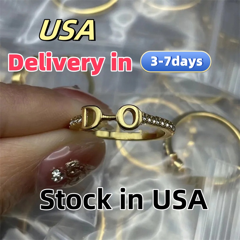 Gold Letter Diamond Ring Women designer rings high end 18K Gold rings Stainless rings for wedding party Gift titanium ring shipping in the USA