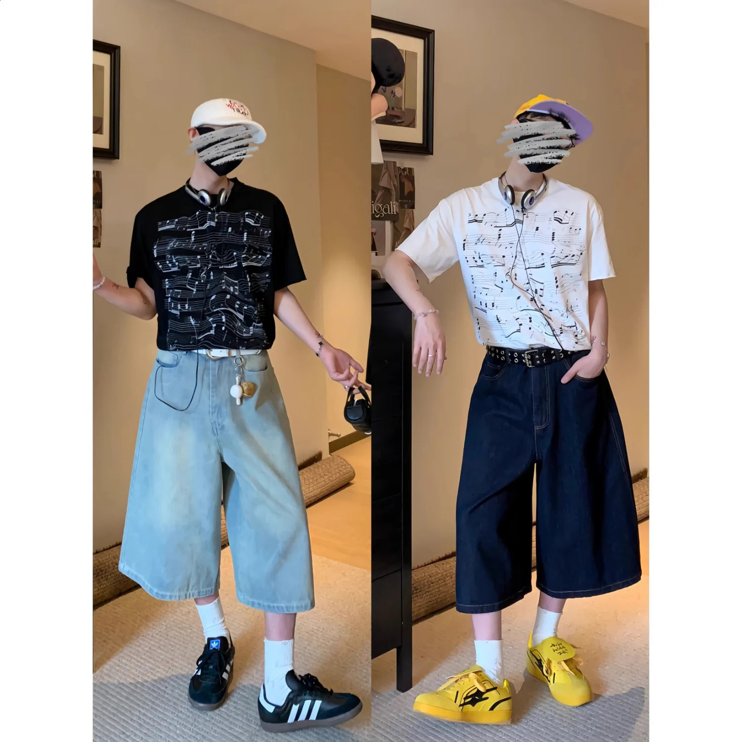 American retro jeans Y2K mens Harajuku hip-hop gothic retro pocket embroidered blue pocket jeans low waist wide leg Trousers 250423