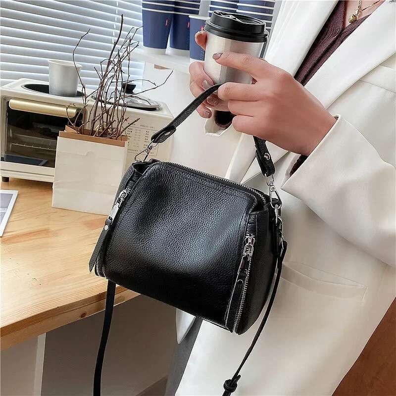 2025 Genuine Leather Women's Handbag New Style Simple And Trendy Casual Shoulder Top Layer Cowhide Fashionable Crossbody Bag