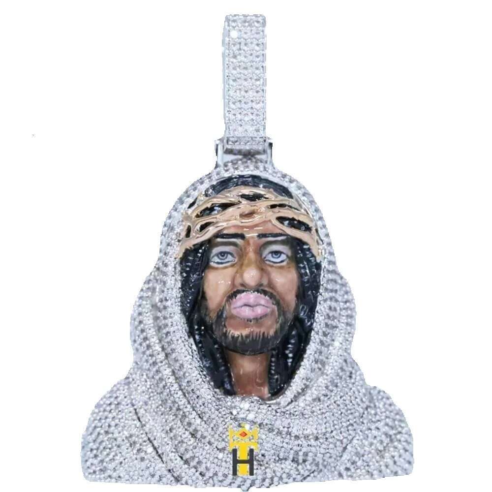 Exquisite Moissanite Dia Jesus Pendant in Sier: Religious Enamel Charm Jewelry
