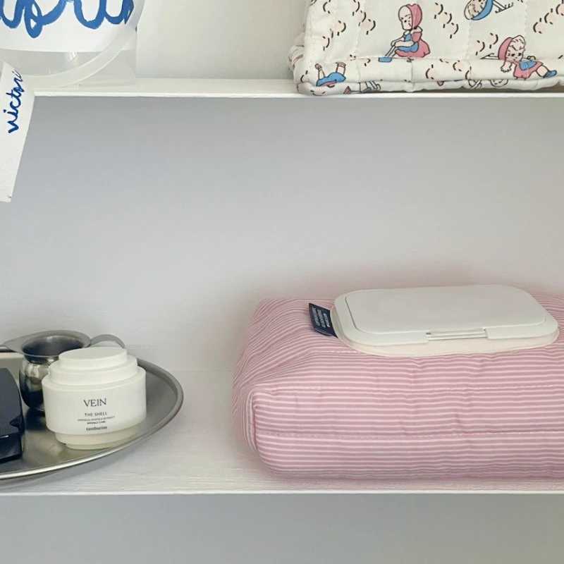 Ins Style Korean Striped Quilted Wet Tissue Case Car Tissue Box Home Organizer Pull Out Tissue Bag Wet Wipe Pouch EssentialM251124