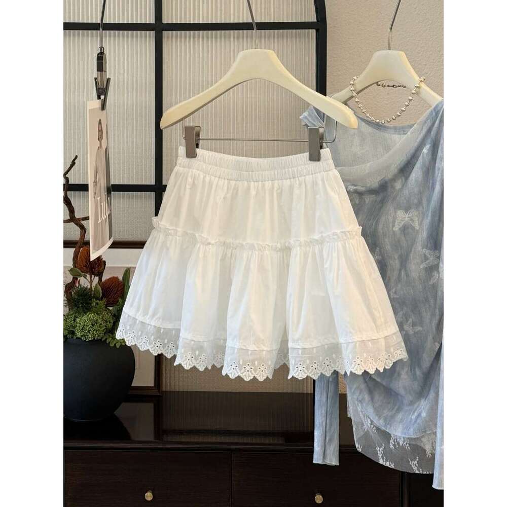 Wave Edge Sweet Half Women's 2025 Summer Outfit New Fashionable Waist Cinching College Style Short Casual Skirt Trend