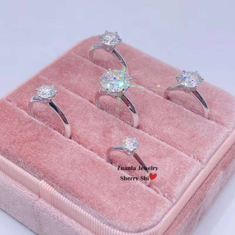 Ready to Ship Engagement Ring Solitaire Diamond 6 Prongs Silver Moissanite Ring