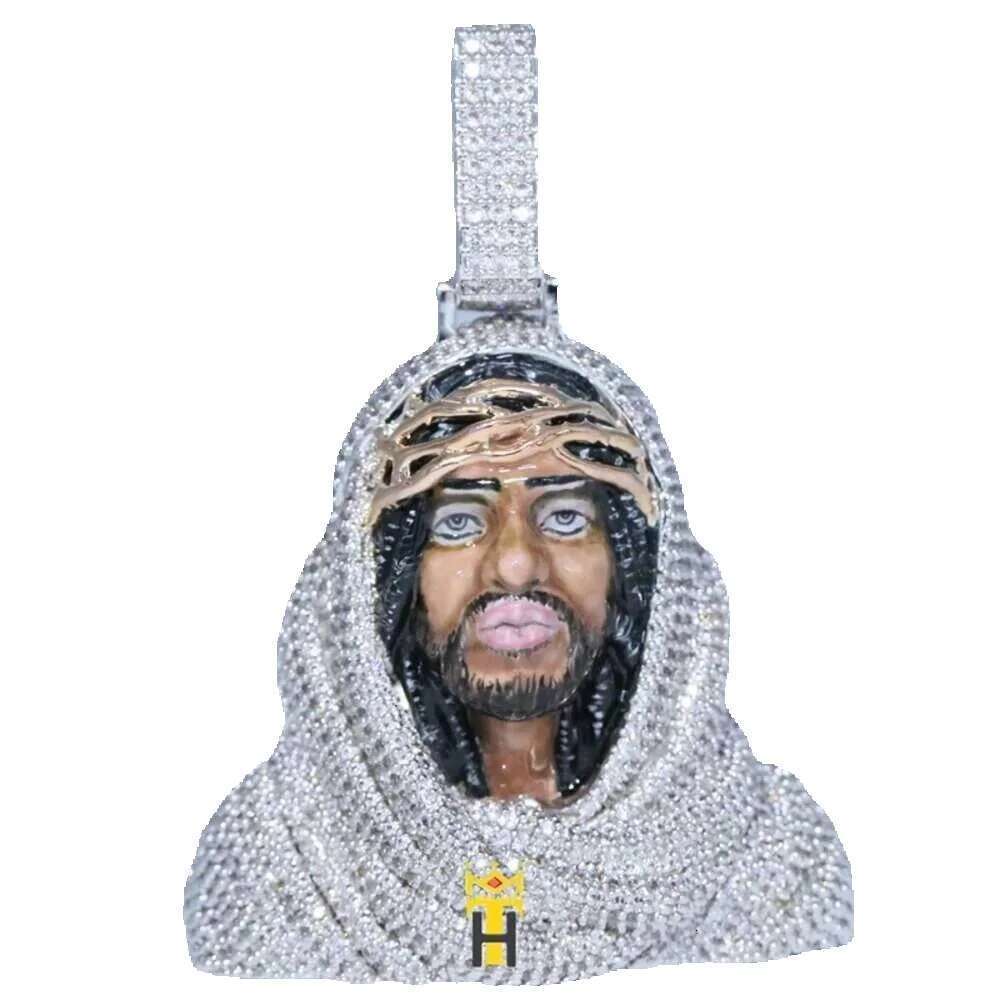 Exquisite Moissanite Dia Jesus Pendant in Sier: Religious Enamel Charm Jewelry