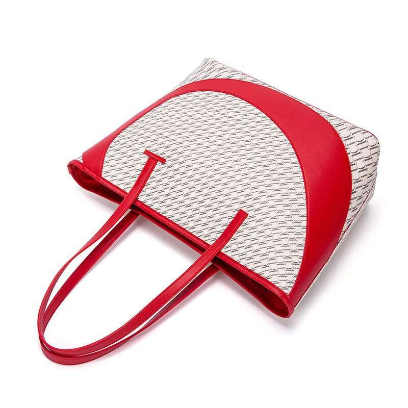 CHCH Women's Tote Red Splicing Large Capacity Handbag Magnetic Mommy Shopping Bag