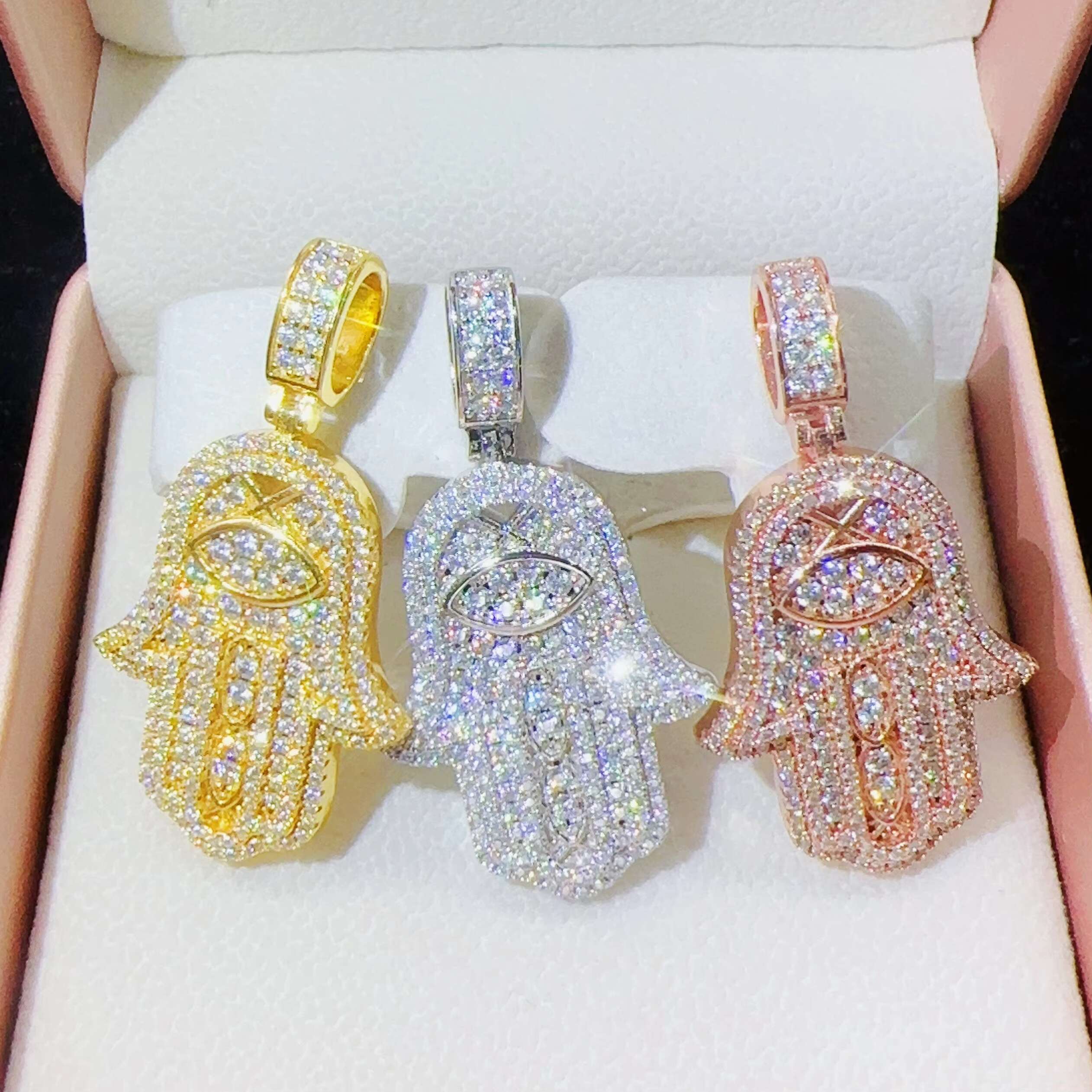 Stunning Moissanite Hip Hop Hamsa Hand Pendant VVS Diamond Chain Custom 925 Sterling Silver Pendant