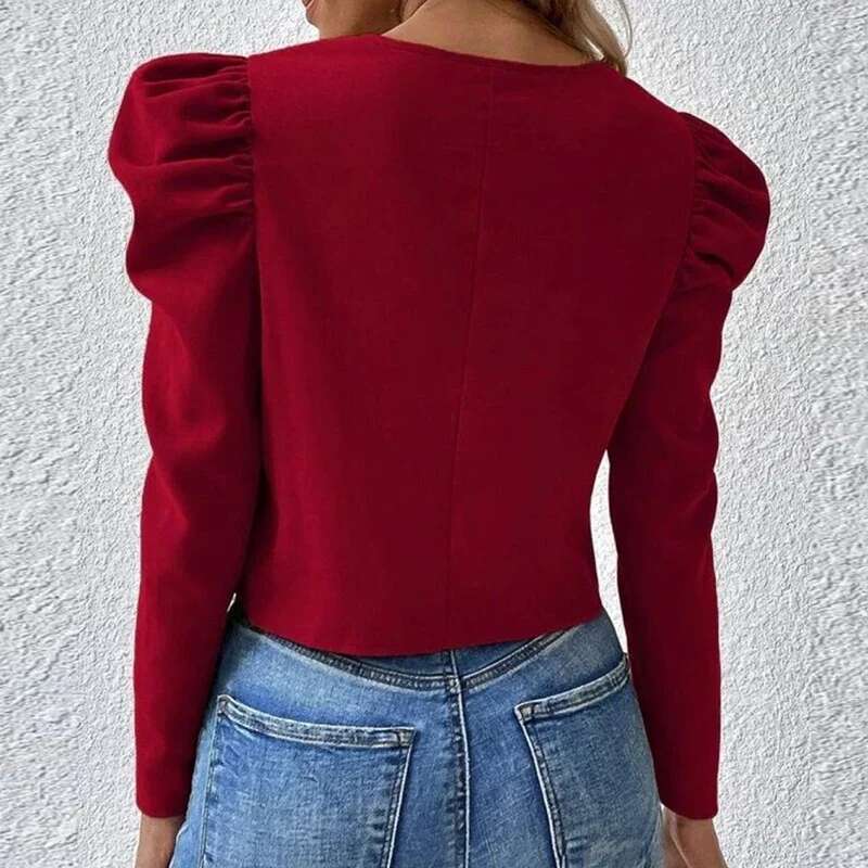 Fashion Short For Elegant Puff Sleeve Coat Jackets With Zipper Outerwear Black Jacket Women