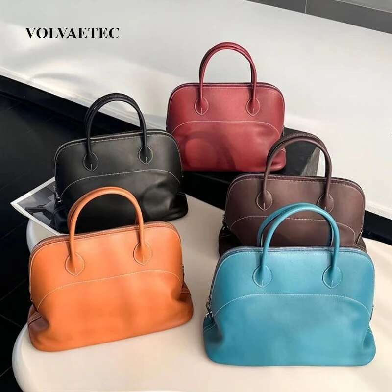VOAETEC Premium Sense First Layer Cowhide Bowling Large Capacity Portable Fashion Temperament Commuter Versatile Shell Bag