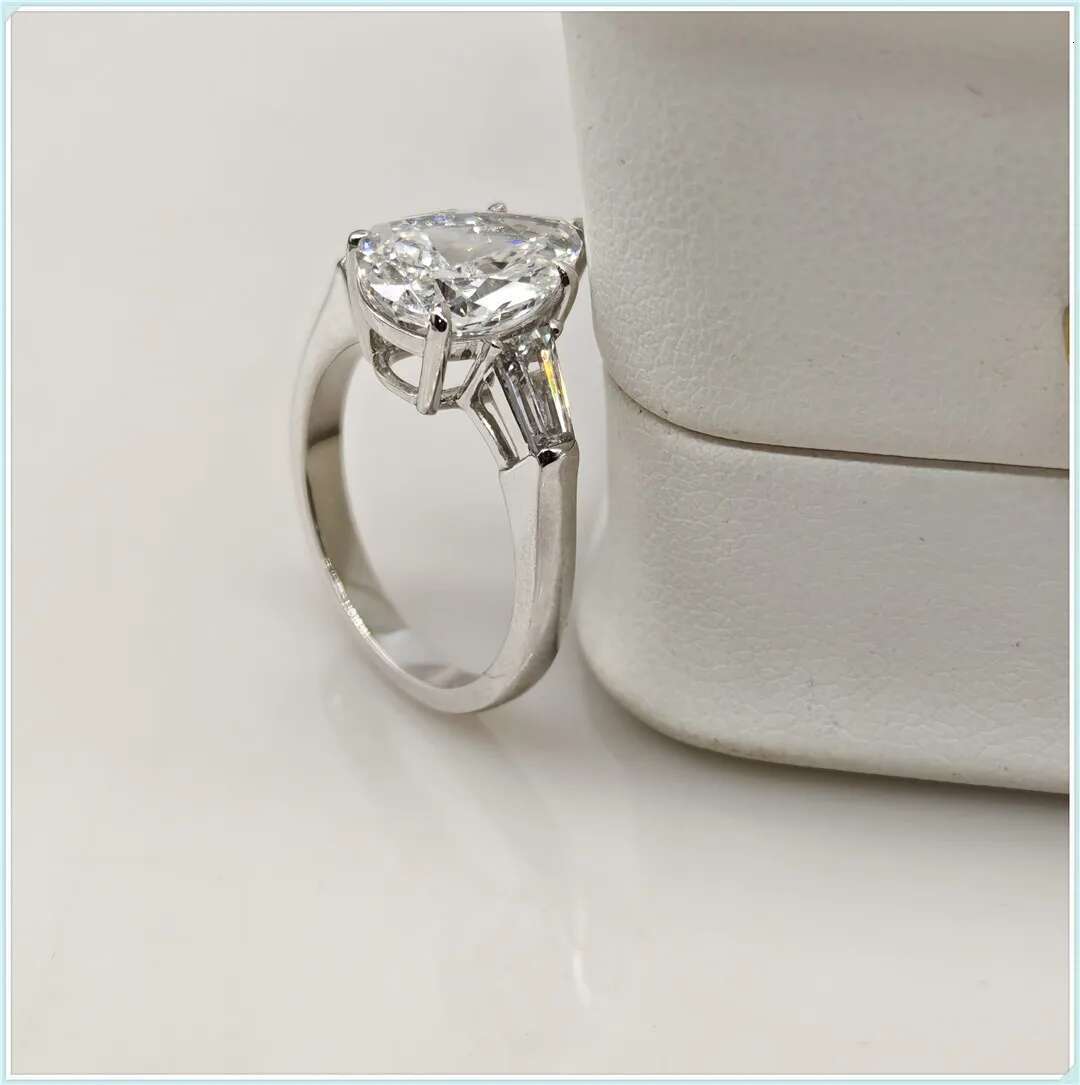 3Ct Water drop Cut CVD HPHT DEF Color VS-VVS Lab Grown Diamond 3-Stone Wedding Rings Solid 18k White Gold With IGI Certificate