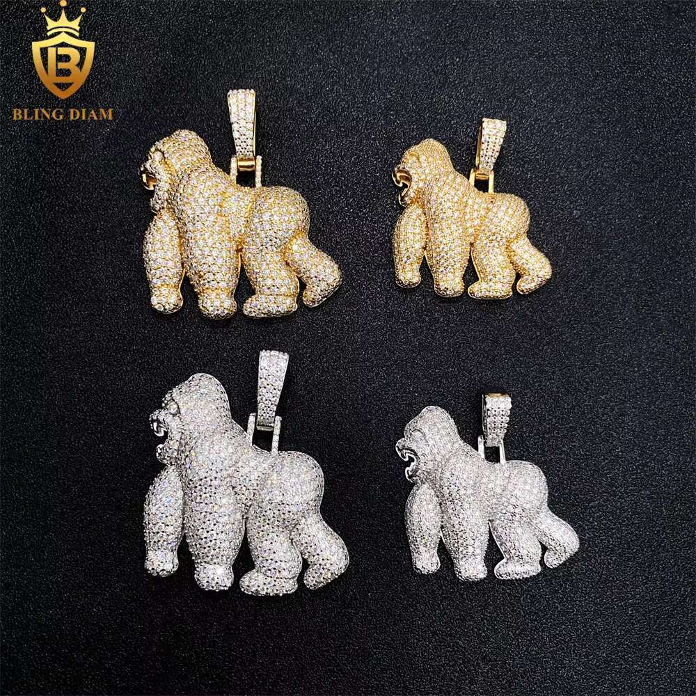 Iced Out Hip Hop Jewelry 925 Sterling Silver VVS Moissanite Diamond Gorilla Big Pendant Necklace