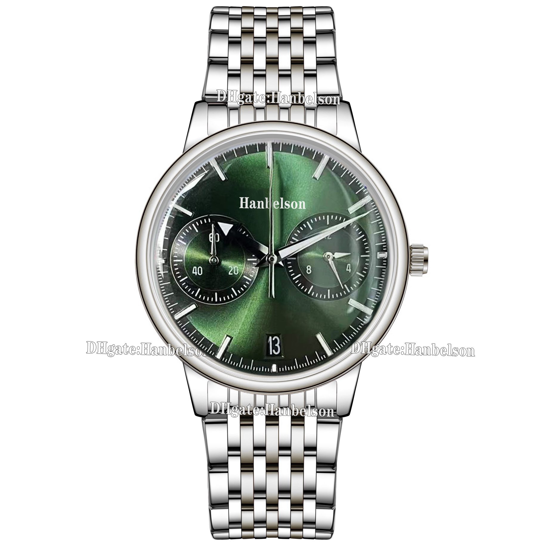 Green Mens Quartz Watch Convex glass Sport Chronograph Uhr Featuring Durable all steel Band High Precision Movement Wristwatch 43.5MM