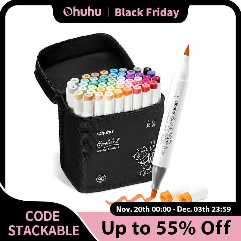 Ohuhu Honolulu S 48 Colors Marker Pen Set Alcohol Art Markers Red Dot Design Dual Tips Sketching Drawing School Art Supplies G251124