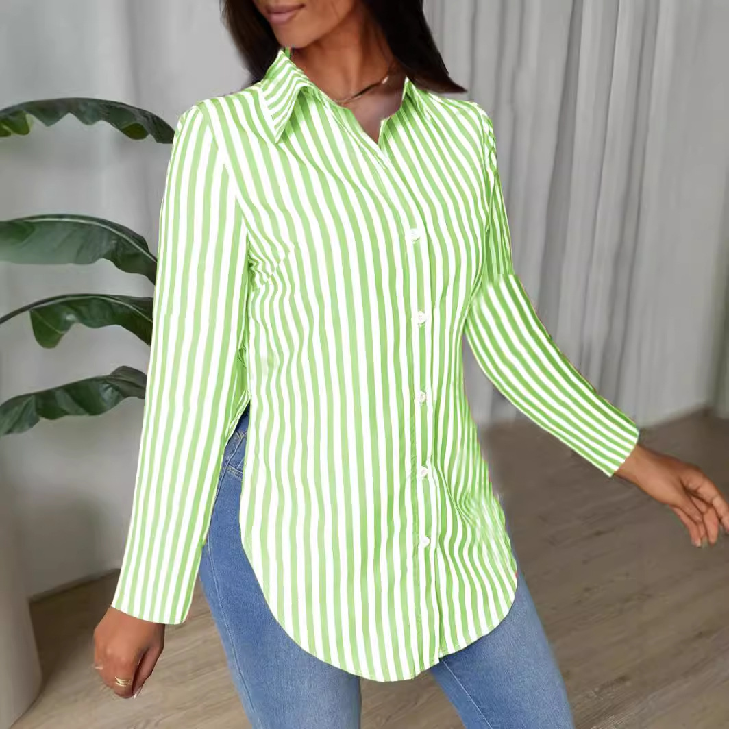 2024 autumn fashion simple striped printed long sleeved shirt for women