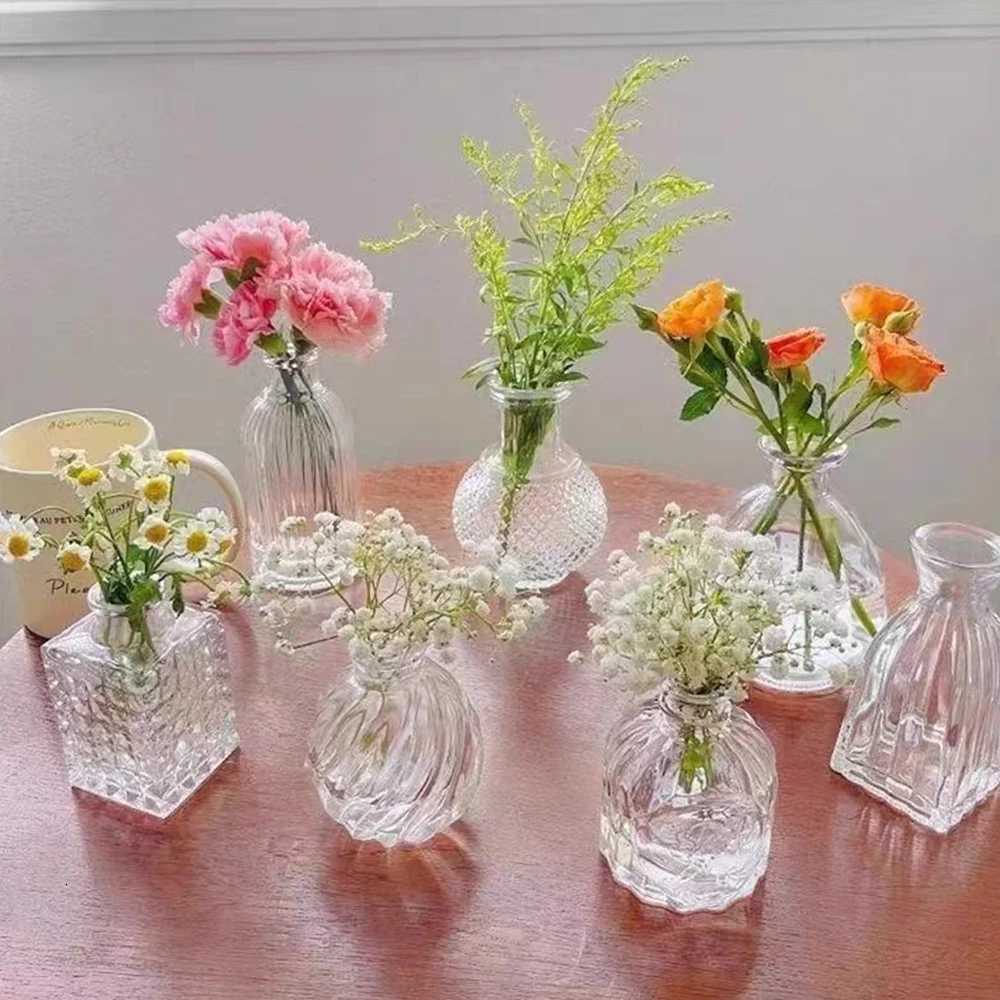 Light Luxury Glass Vase INS Style Flower Arrangements Home Furnishings French Transparent Small Vases Living Room Decoration C251124