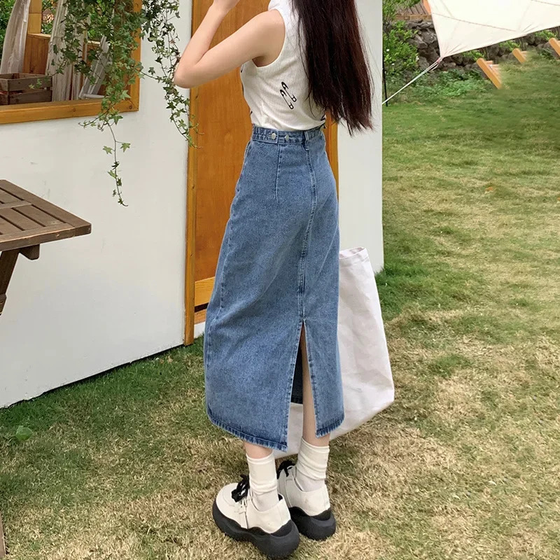Retro high waisted womens slimming denim bodysuit 2024 summer ALine long edge n 250417