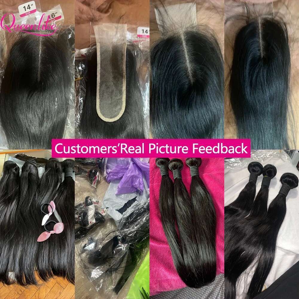 Queenlike Straight Human 12A Brazilian Raw Hair With 2X6 Deep Kim HD Lace Closure And Bundles