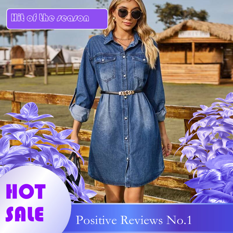 Dongdumaoyi New Washed Denim Loose Casual Long Sleeves With Adjustable Buckle Women S Fashion Dress C