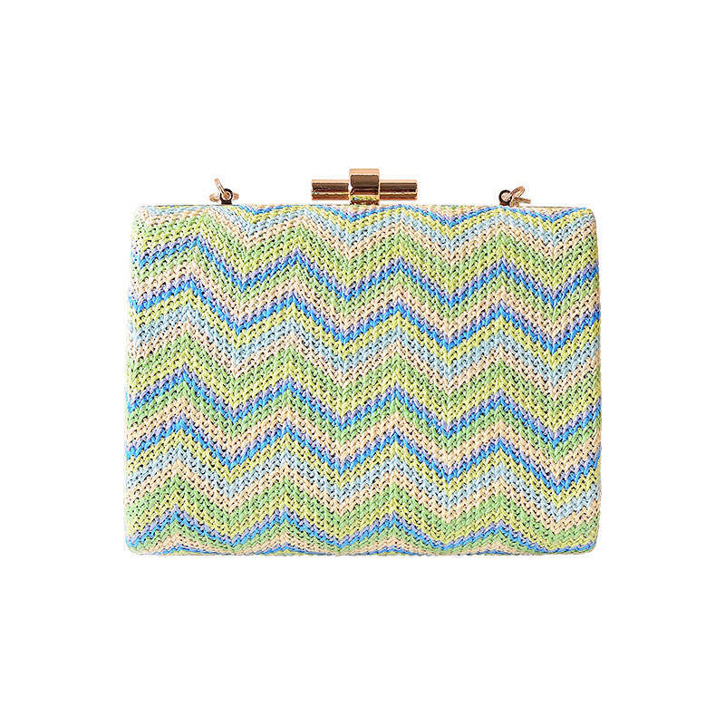 Dinner Bag Summer Fresh Grass Woven Women S Style Single Shoulder Strap Chain Dinner Wrap Pattern Ripple Square Bag Handheld KQ