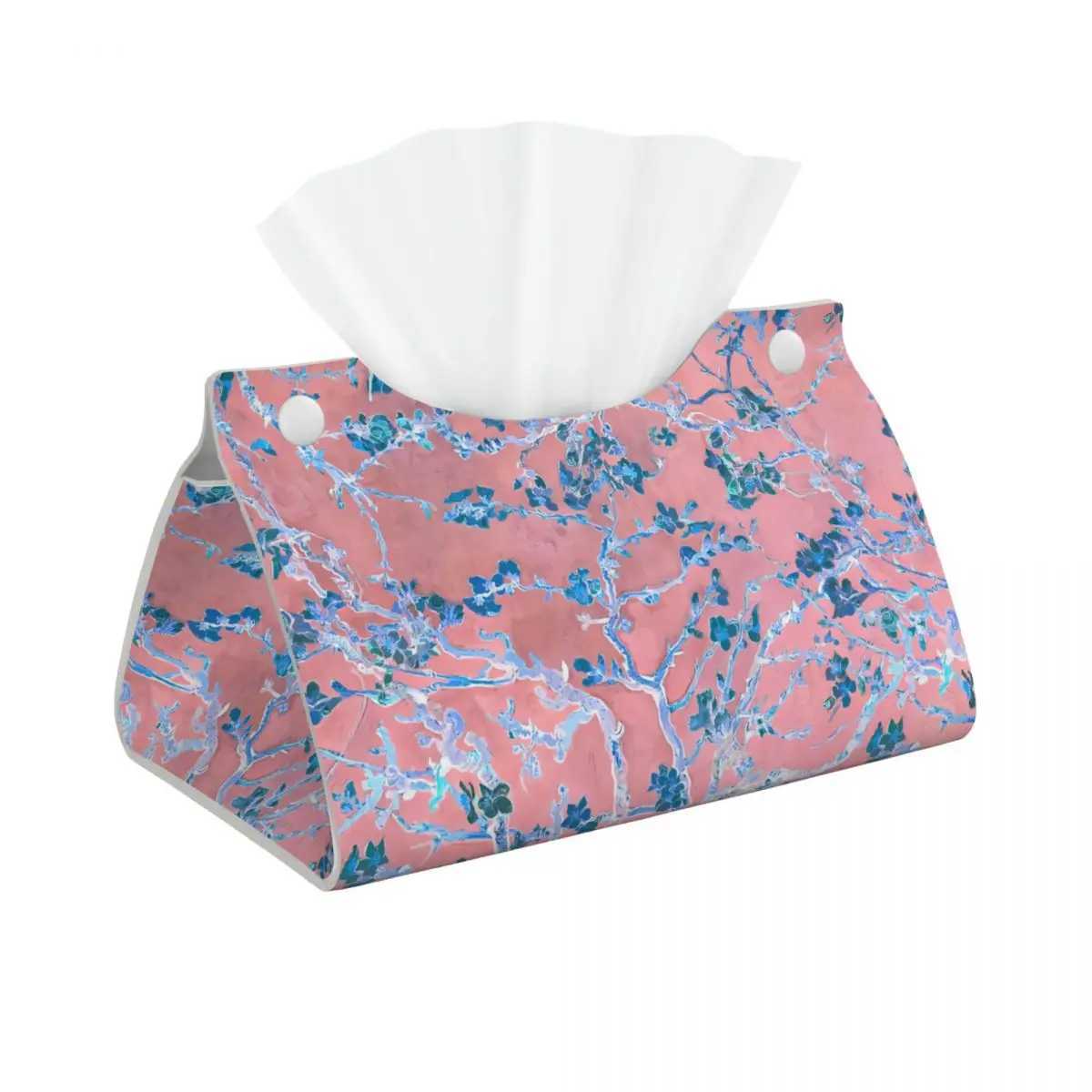 Custom Pink Van Gogh Almond Blossom Tissue Box Cover for Bathroom Car PU Leather Rectangular Facial Tissue Box HolderM251124