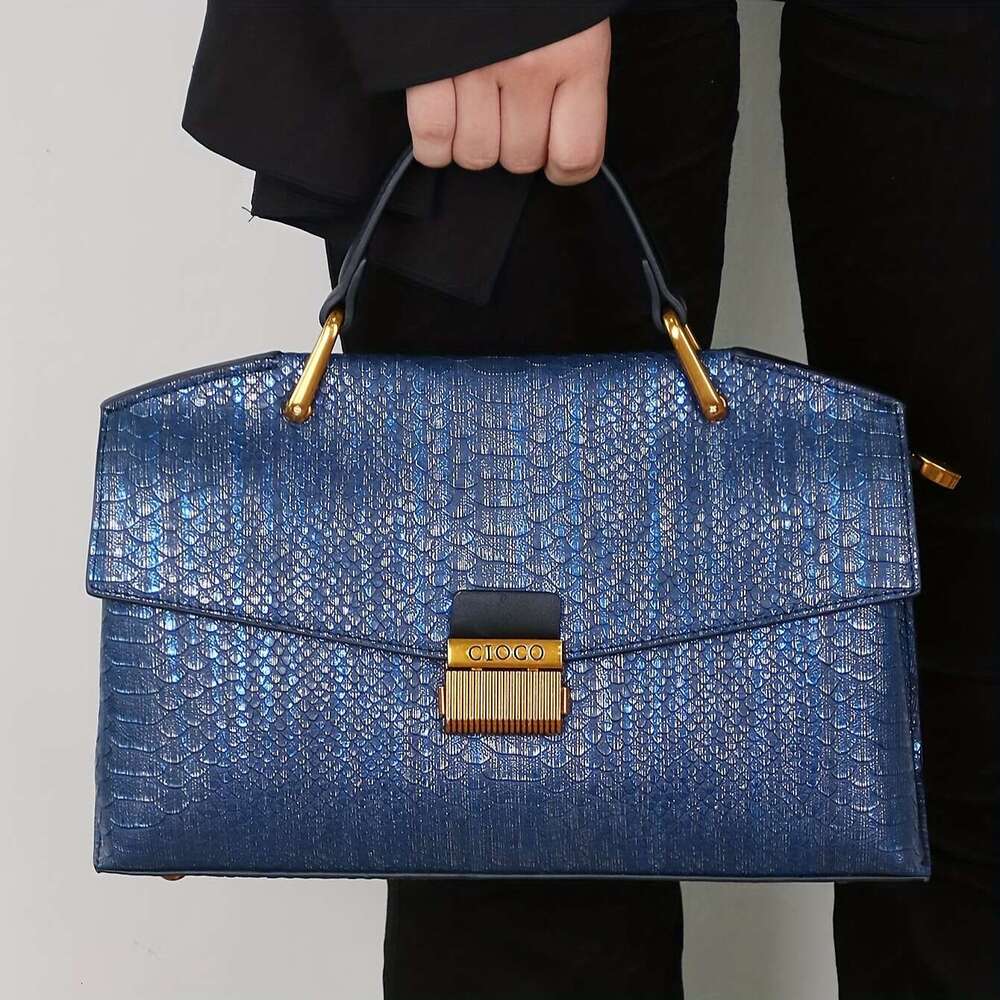 New Retro Blue Snake Pattern Premium Stylish Lightweight Large Capacity Shoulder Handbag For Women