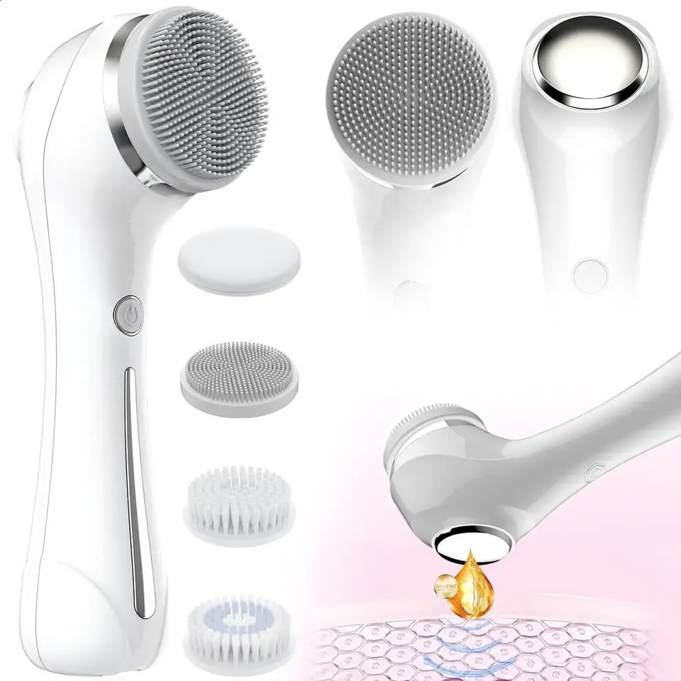 Face Scrubber Sonic Facial Cleansing Brush with 5 Interchangeable Brush Head IPX7 Waterproof Wireless Rechargeable for Massaging 250418