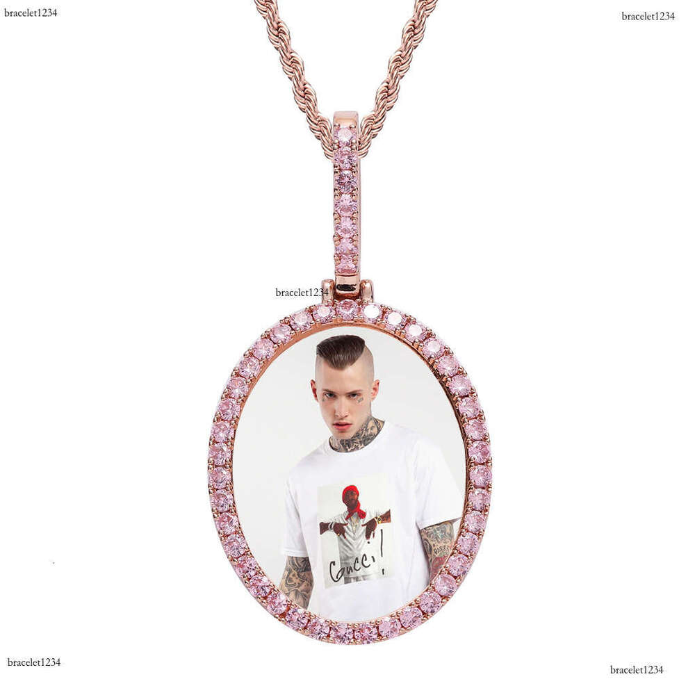 Luxury designer new products can carry photos. Hip hop style, gold plated, ice encrusted VVS Moissanite. Oval frame pendant necklace free shipping