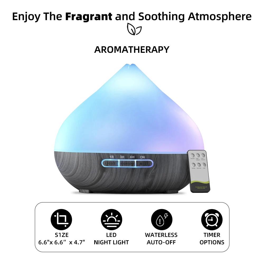 Perfect for Bedroom Office 500ml Remote Control Aroma Diffuser, Humidifier Mood Light with 6 Premium Essential Oils
