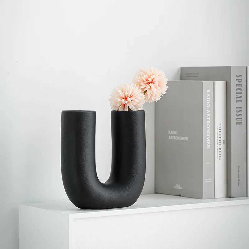 U Shape Ceramic Vase for Fresh Flower Pampas Grass Home Decoration Table Centerpiece Kitchen Bathroom Decor Living Room C251124