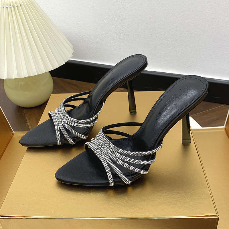 Woman Sandals One Line Rhinestone High Heeled Women S Sandals Are Fashionable Versatile And Sexy Exposed Toes They Can Be Worn As A Pair Of Single Sho