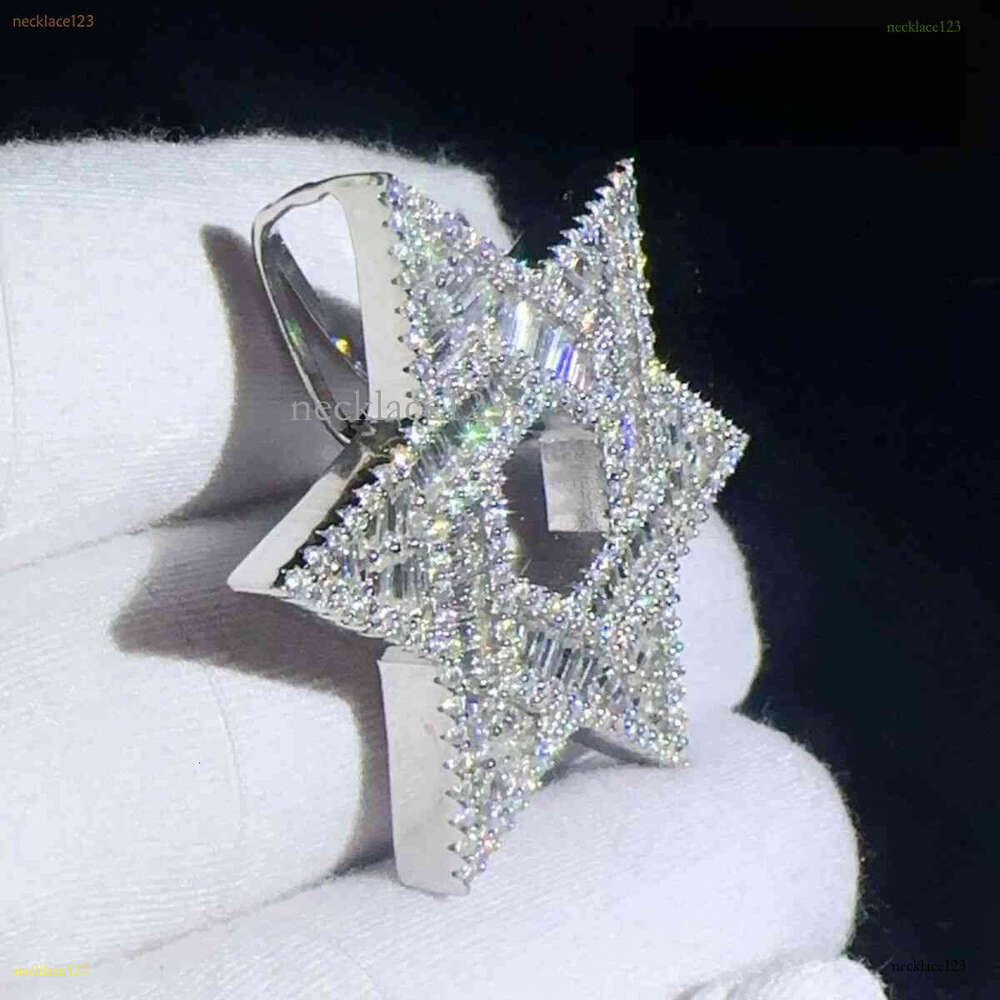 Iced Jewelry Hip Hop Hexagon GRA Certified Vvs d Moissanite Hollow Out Tennis Necklace Pendant