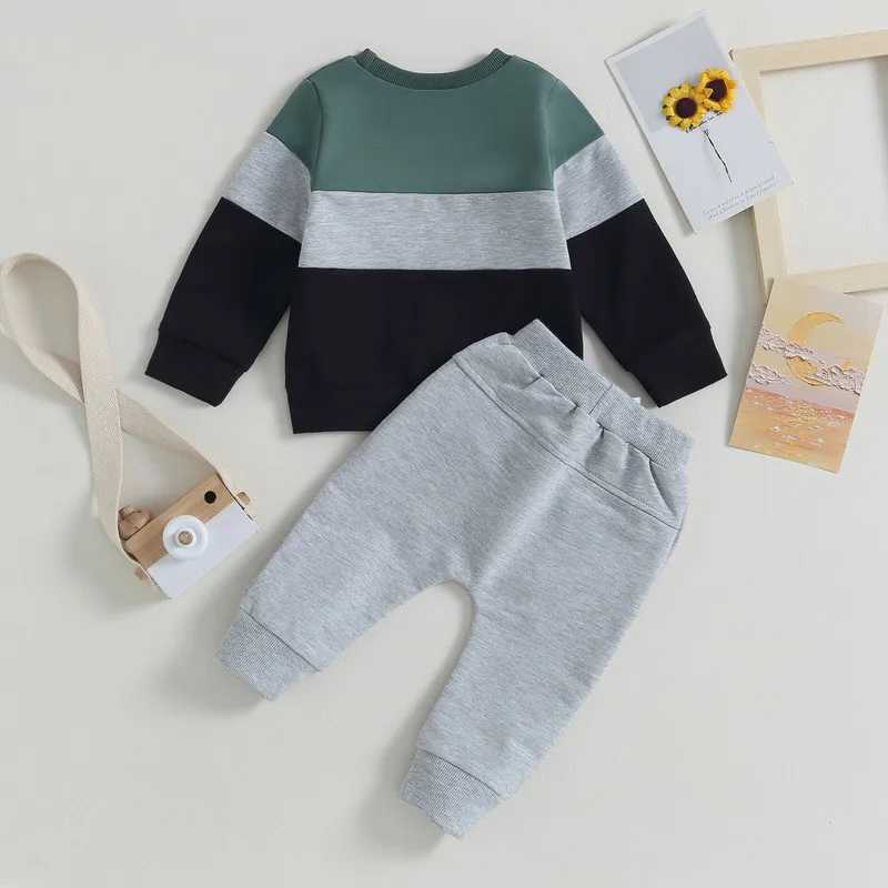 Clothing Sets Newborn Baby Boy Pant Sets Autumn Clothes 2 Piece Outfits Contrast Color Long Sleeve Sweatshirt and Elastic Pants Baby Items R250424