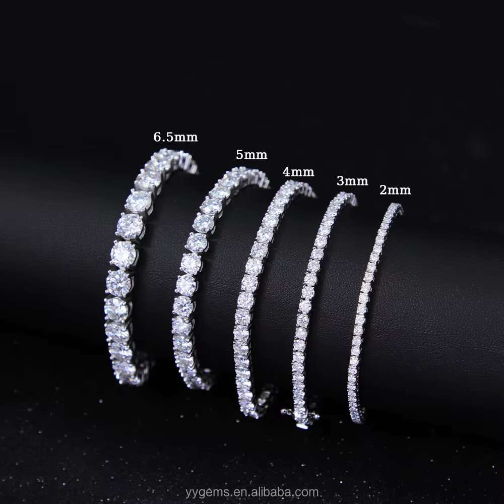 White Gold Rhodium Plated Prong Set Tennis Chain 2mm to 6.5mm Pass Diamond Tester VVS Moissanite Hip Hop Jewelry Tennis Bracelet