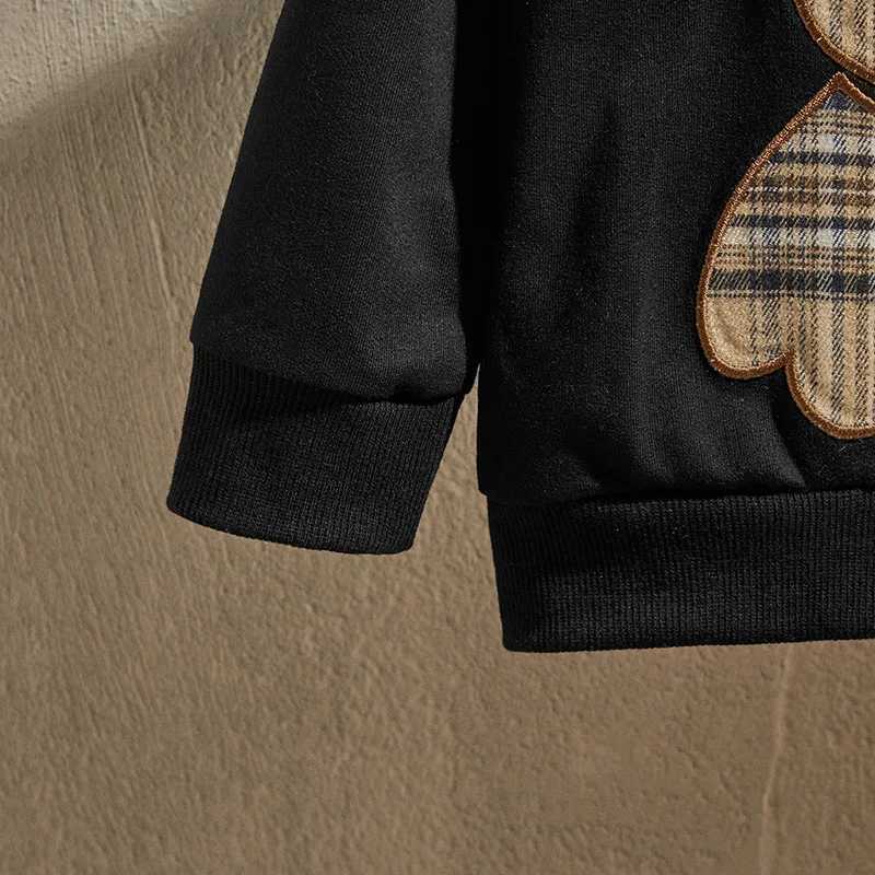 Clothing Sets 0-24M Baby Boy Clothes Black Outfit Fashion Bear Print Long Sleeve Sweatshirt Black Trousers 2Pcs Clothes Set for Infant R250424 TBF1
