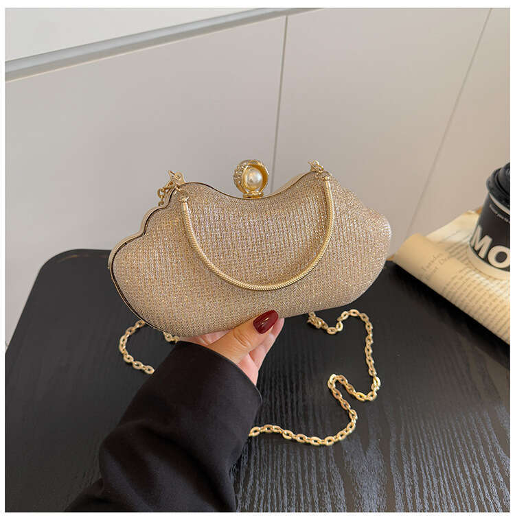 Ins Fashion Women's 2025 New Texture Water Diamond One Shoulder Celebrity Banquet Bag Handbag