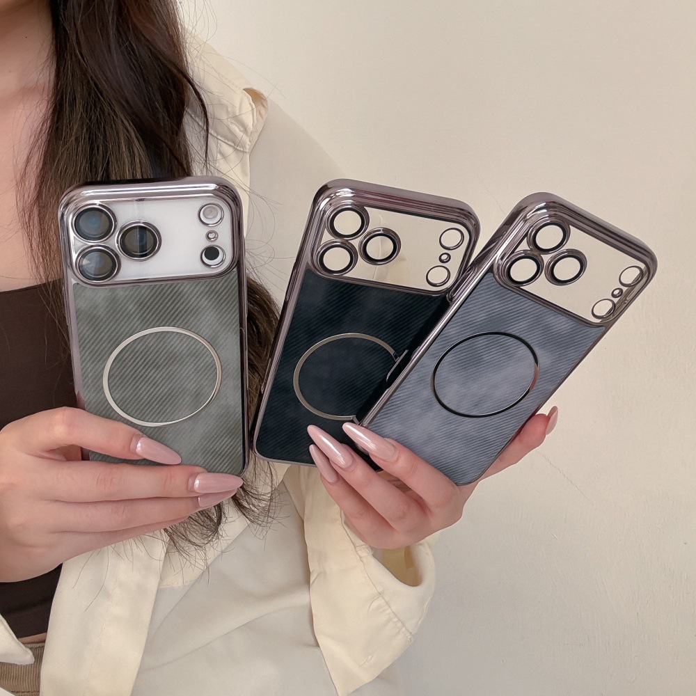 Denim Texture Magnetic Phone Case Compatible with iPhone 17 Pro Max Electroplated Full Coverage Lens Protector Hard Case