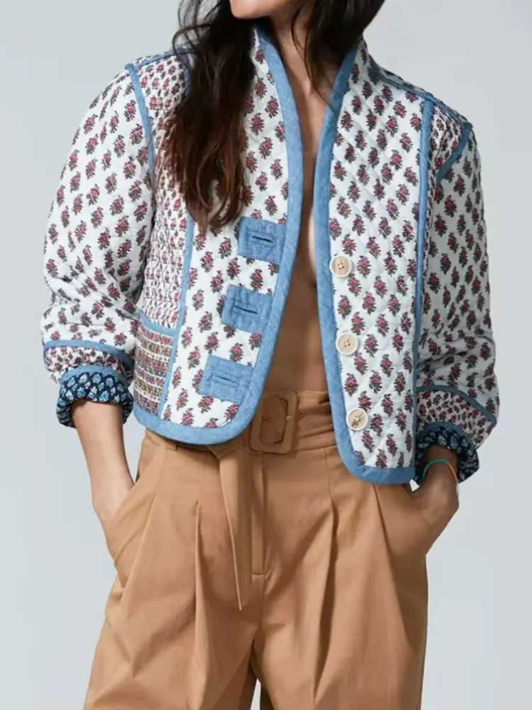 HH Women Fashion Flower Quilted Reversible Jacket Loose Long Sleeve Button Coat Autumn Female Elegant Floral Outwear Tops J251124