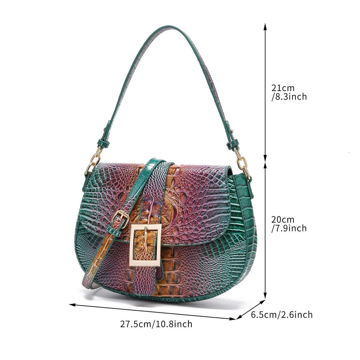 Saddle Large Buckle Crocodile Pattern, Colorful Underarm Bag, Single Bag With Shoulder Strap And Crossbody
