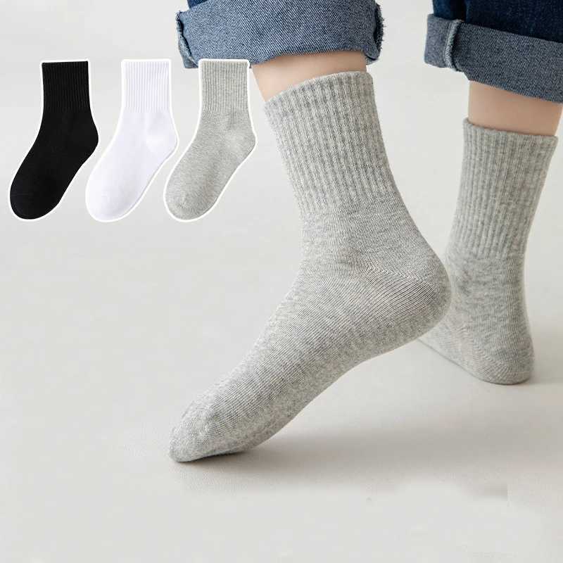 5 Pairs Four Season Kid Sock Teenager Student Cotton Breathable Comfortable Sock Boys Girl Baby White Black Sport Mid Tube Socks G251124