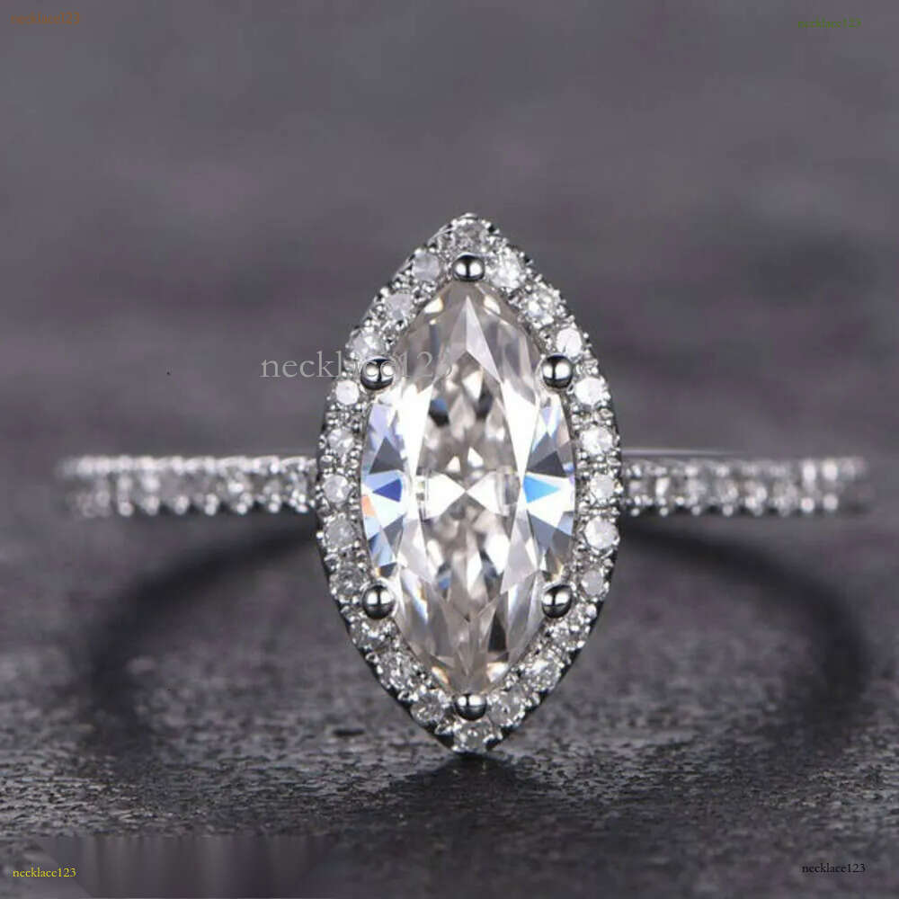 Jewelry 1ct Marquise Shaped Moissanite Dia Engagement Solid 14K White Gold Promise Ring For Bridal