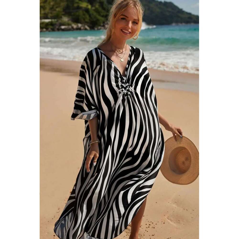 Rayon Fashion Sexy Holidays Sunscreen Shirt Beach Dress Sundress Women Clothes Elegant Zebra Batwing Sleeve Dresses New Bohemian