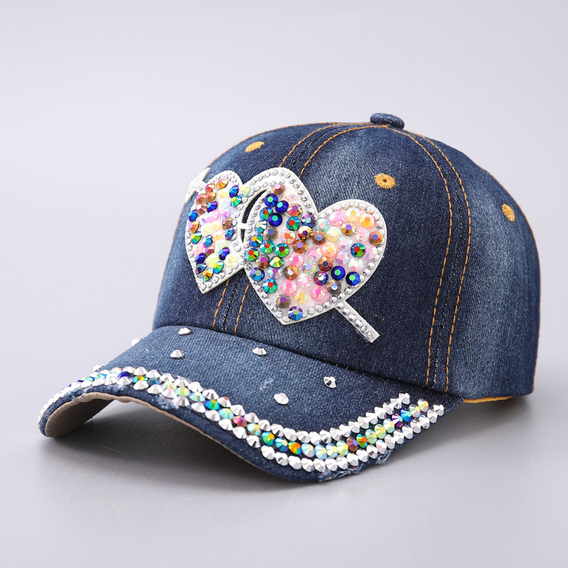New womens denim baseball hats with trendy colored diamonds love heart butterfly curved brim and duckbill design designer beanie bonnet bonnet luxe be - view 4