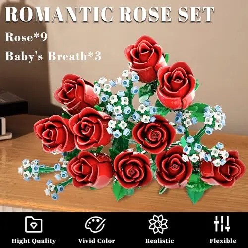 649PCS Romantic Rose Flower Building Blocks Simulated Flower Rose Bouquet Model Bricks Home Decoration Kids DIY Toys Girl Gifts