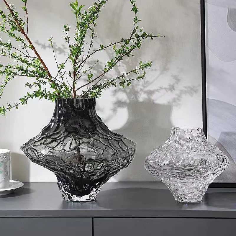 Nordic valley glass vase Denmark canyon living room transparent flower arrangement water care light luxury high-end creative art C251124
