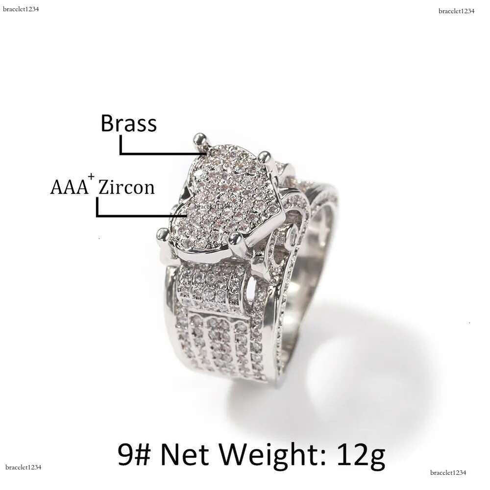 Band Hip Hop Claw Setting 3A Cubic Zirconia Bg Ice Out Heart Rings for Men Women Unisex Rapper Jewelry Gift Drop 230826