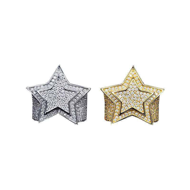 Iced Out Hiphop Style Rapper Luxury Jewelry Mans Silver 10k Real Gold Vvs Moissanite Ring